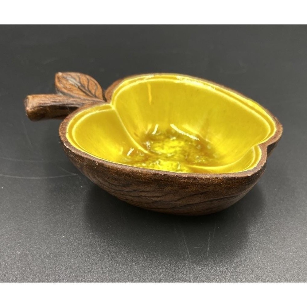 Trinket Dish - Vintage 1962 Treasure Craft Apple with Flame Yellow Glaze - Picture 2 of 6